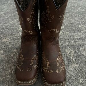 Brown Embroidered Cowboy Boots Girls Size 4
